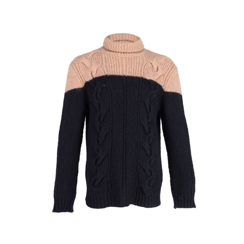 Dries Van Noten Two-Tone Turtleneck Sweater in Navy Blue Acrylic